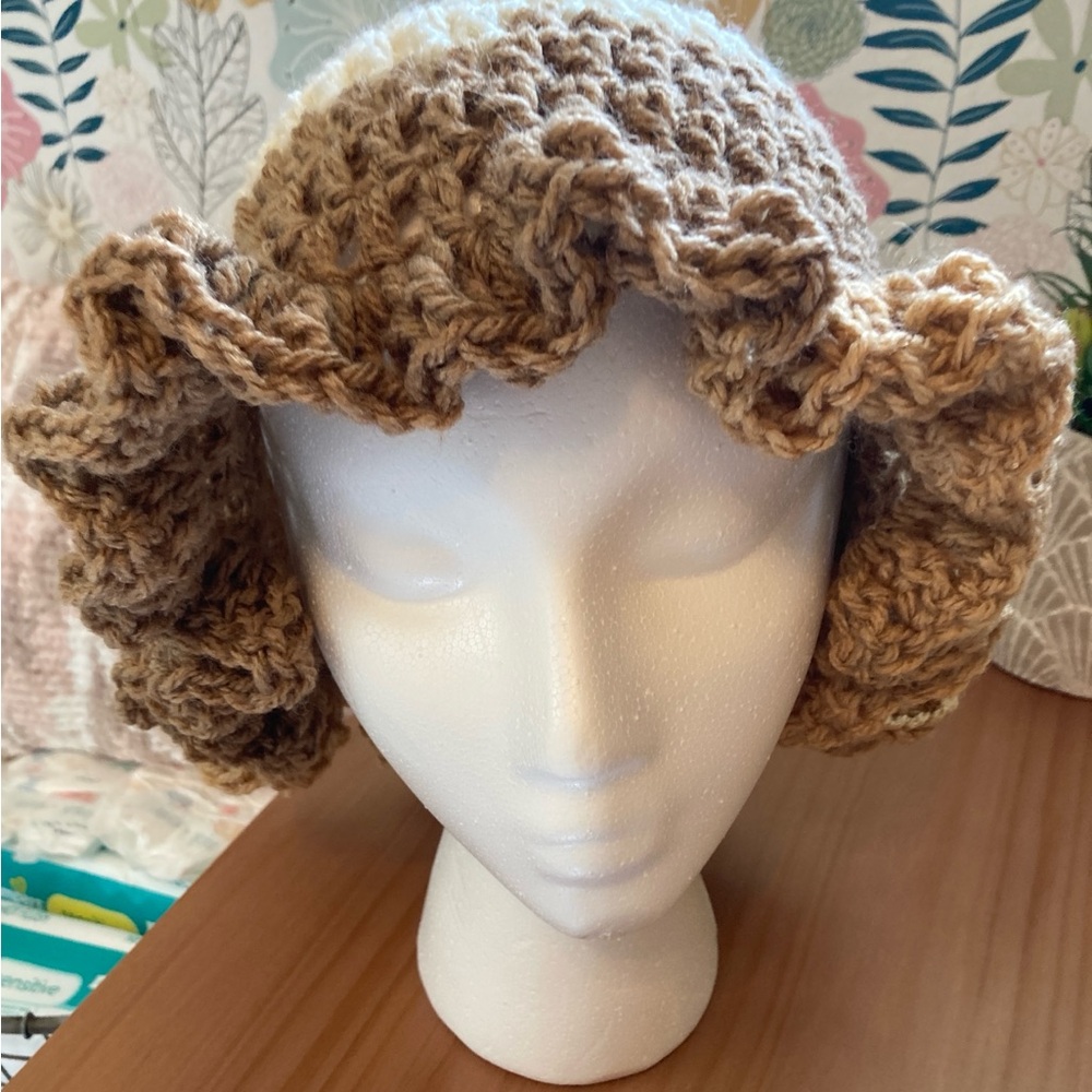 Handmade Crochet Ruffled Hat grandma granny core.